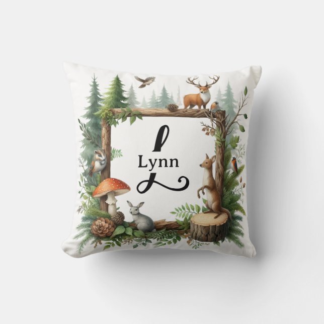 Almofada Animais da Floresta Personalizados com Monograma (Frente)