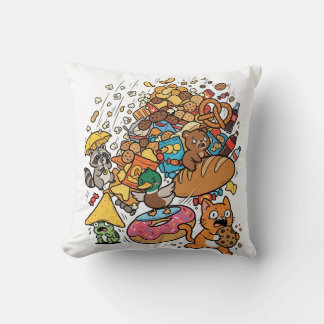 Almofada Animais de desenho animado com lanches caindo isol