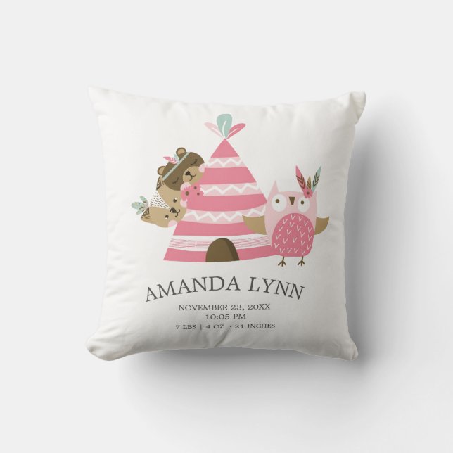 Almofada Animais de Floresta Tribais Nascidos de Bebê Trave (Frente)