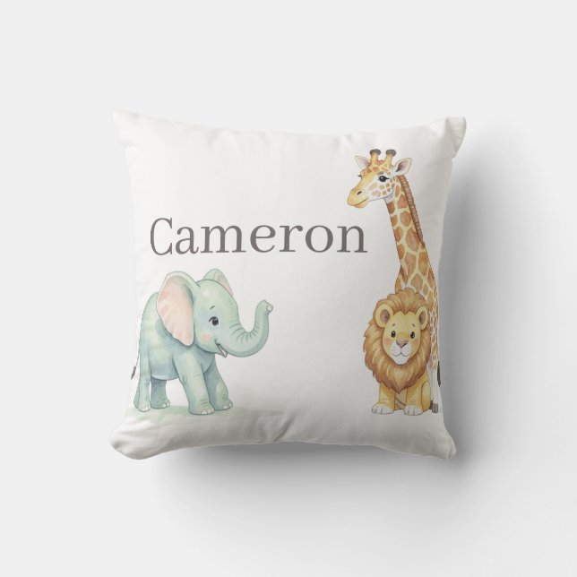 Almofada Animais de Safari Bebês com Nome Personalizado (Frente)