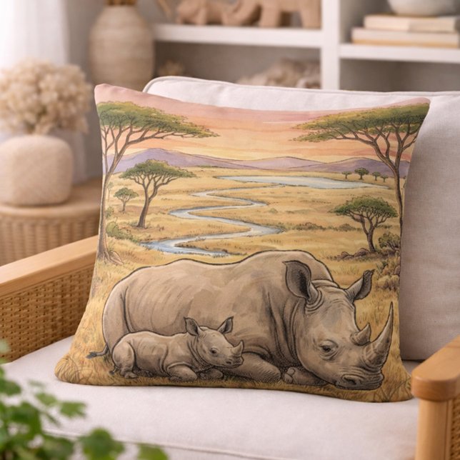 Almofada Animais de Safari - Mamãe Rinoceronte e Bebe  (Criador carregado)