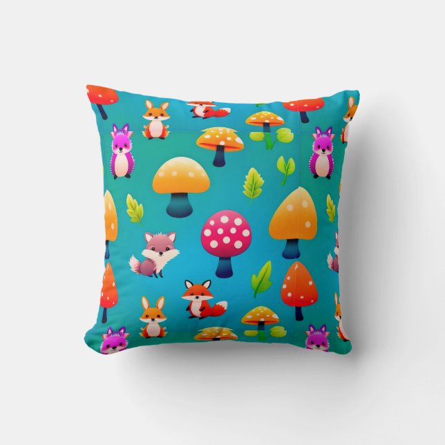 Almofada Animais Fofos da Floresta para Decoração de Quarto (Frente)