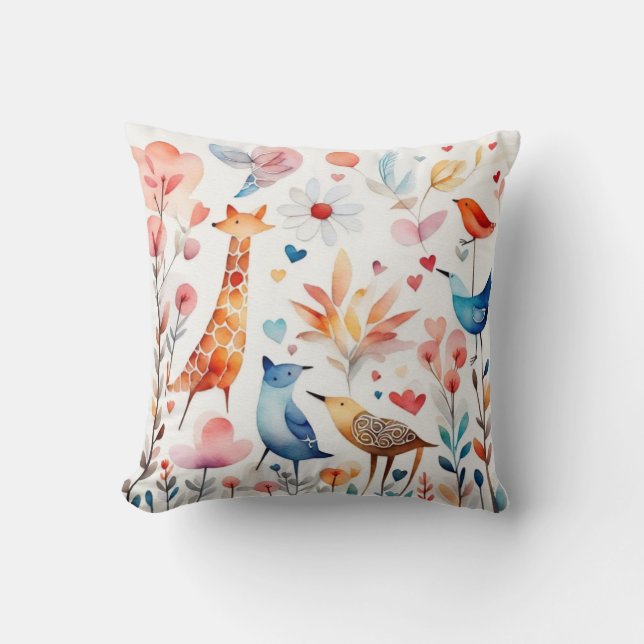 Almofada Animais lindos no jardim (Frente)