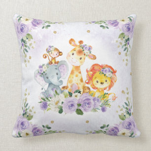Almofada Animais Selvagens Cutes Safari + Rosas Roxos
