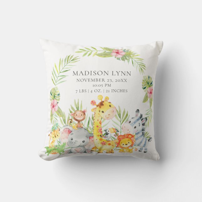 Almofada Animais Selvagens Meninas Nascimento Travesseiro (Frente)