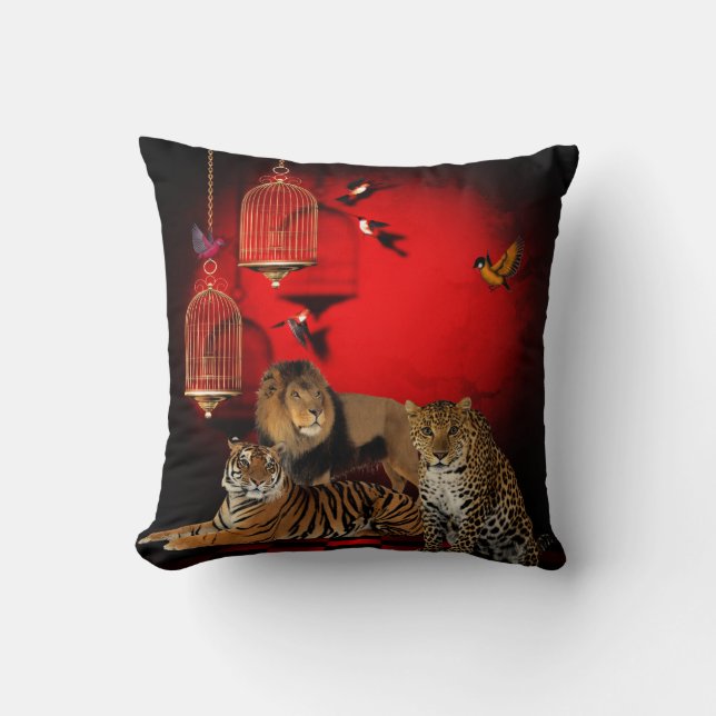 Almofada Animais Tiger Leopardo-Leão-Impressão Vermelho (Frente)