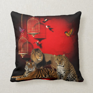 Almofada Animais Tiger Leopardo-Leão-Impressão Vermelho