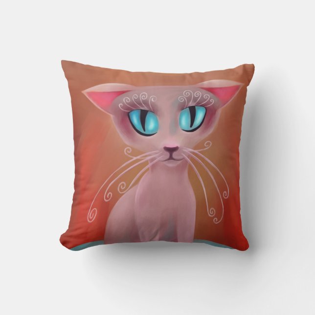 Almofada Anime Gato Rosa, Pintura Digital (Frente)
