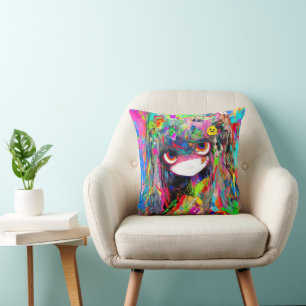 Almofada Anime Girl Abstrato Colorful
