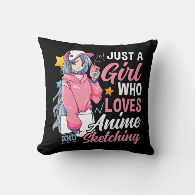 Almofada Anime Otaku Gift Apenas Uma Menina Que Ama Anime E (Frente)