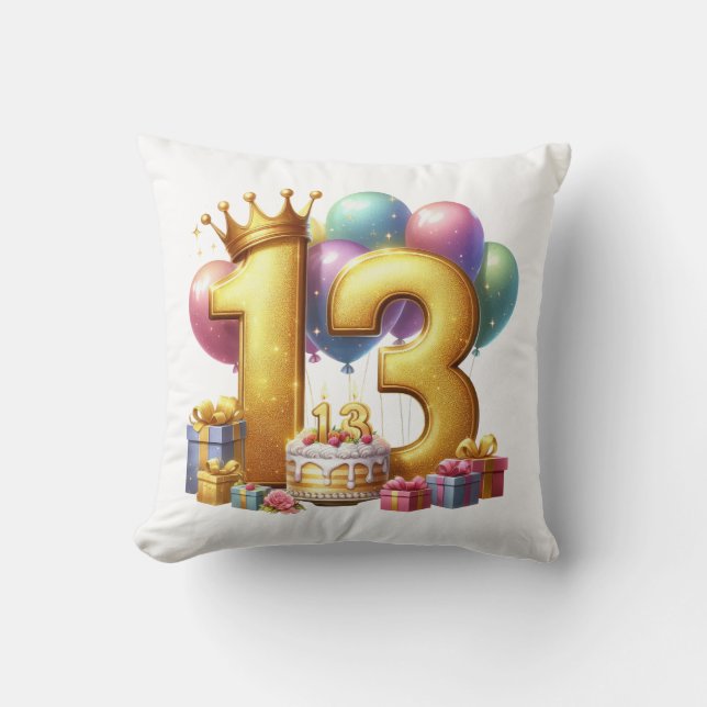 Almofada Aniversário de 13 anos dourado (Frente)