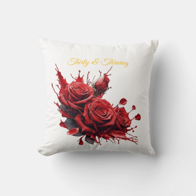 Almofada Aniversário de 30 anos Elegante - Rosas em Bloom (Frente)