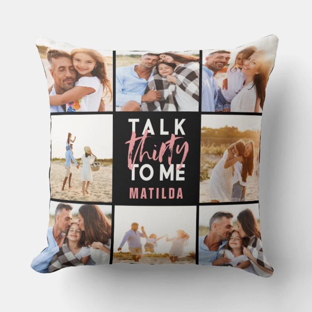 Almofada aniversário de 30 anos multifoto-rosa-rosado moder (Frente)