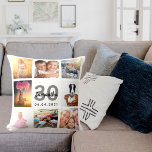 Almofada aniversário de 30 anos personalizada colagem de fo<br><div class="desc">Um presente único para uma aniversário de 30 anos feminina, celebrando sua vida com uma colagem de 8 fotos, fotos. Personalize e adicione seu nome, 30 anos e uma data. Um fundo branco chic. Cinzas e letras e números negros. O nome é escrito com um moderno estilo escrito à mão....</div>