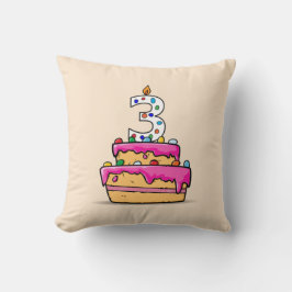 Almofada Aniversário de 3 anos, 3 no Bolo Rosa Doce