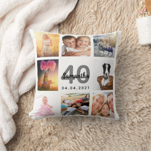 Almofada aniversário de 40 anos foto colagem branca