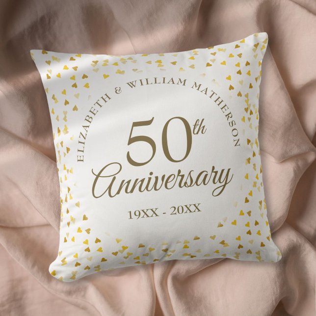 Almofada Aniversário de 50 anos de Casamento Corações Doura (50th Wedding Anniversary Golden Hearts Throw Pillow)