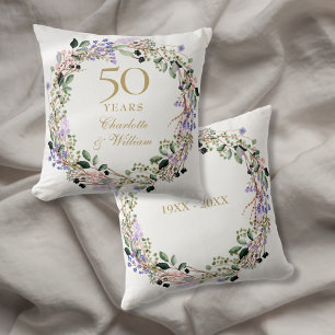 Almofada Aniversário de 50 anos de Casamento Floral Lavanda