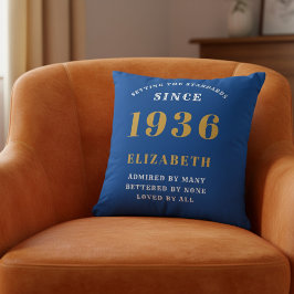Almofada Aniversário de 90 anos 1936 Nome Personalizado Azu