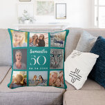 Almofada Aniversário de colagem de fotos personalizadas tea<br><div class="desc">Um presente único para um aniversário de 21 anos,  celebrando sua vida com uma colagem de 8 fotos,  fotos. Personalize e adicione seu nome,  idade e data. Uma cor de fundo especial,  texto branco. O nome é escrito com um moderno estilo escrito à mão.</div>