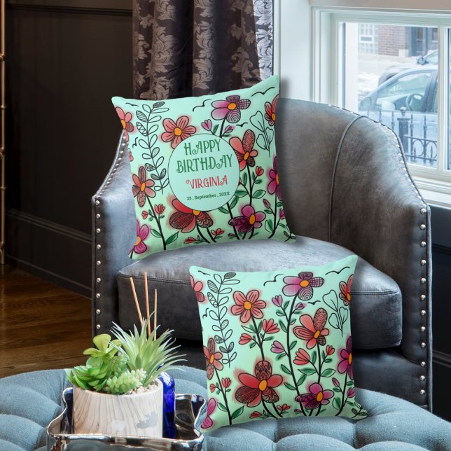 Almofada ANIVERSÁRIO DE FLORES DE DOIS VERMELHOS primavera  (Criador carregado)