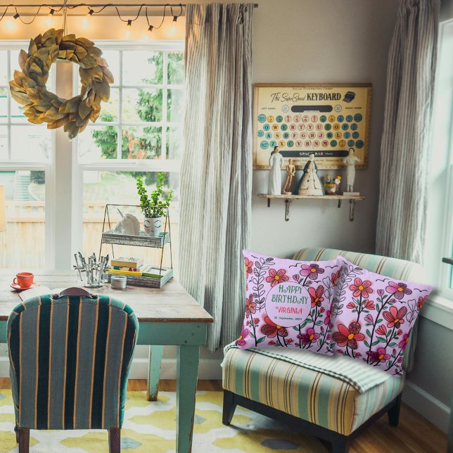 Almofada ANIVERSÁRIO DE FLORES DE DOIS VERMELHOS primavera  (Criador carregado)