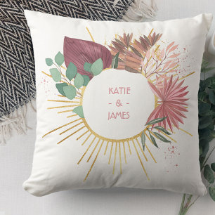 Almofada Aniversário de Pampas Grass e Sun Mandala Dourado
