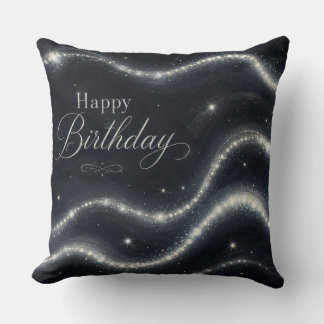 Almofada Aniversário Elegante Preto Prata Diamante Ondas