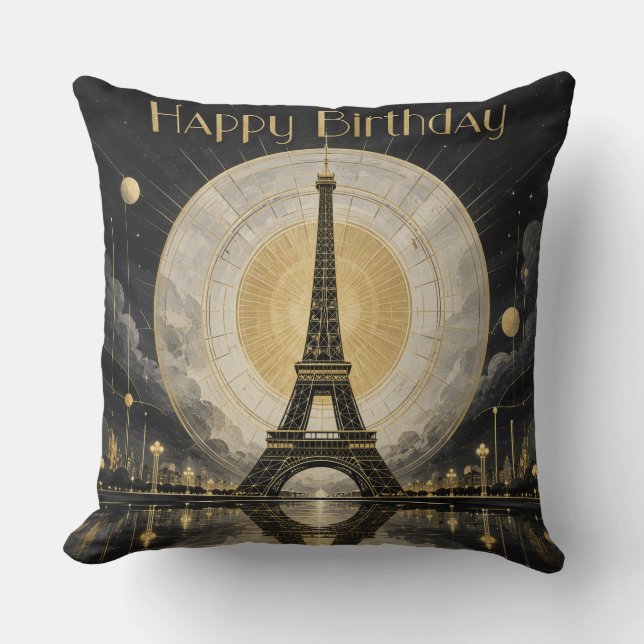 Almofada Aniversário Paris Torre Eiffel Dourado Deco (Frente)