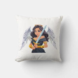 Almofada Anjo feminino fofo com asas abertas e espada