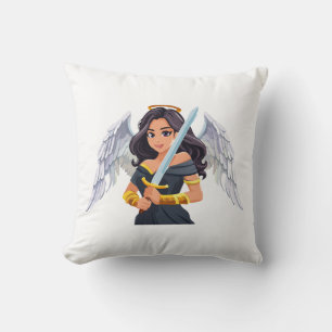 Almofada Anjo feminino fofo com asas abertas e espada