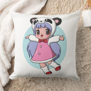 Almofada Anjo Panda: Garota Anime Adorável Voando Alto