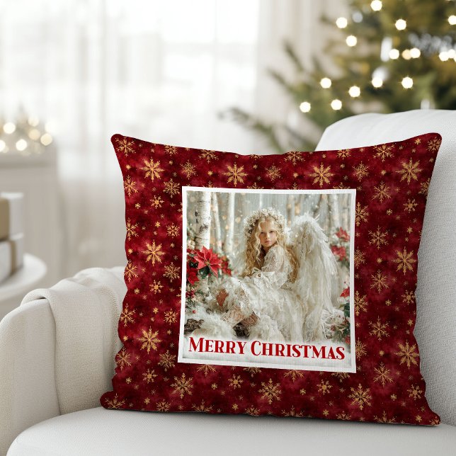 Almofada Anjo Vitoriano Caprichoso Travesseiro Presente Ver (Whimsical Victorian Angel Red and Gold Gift Pillow)