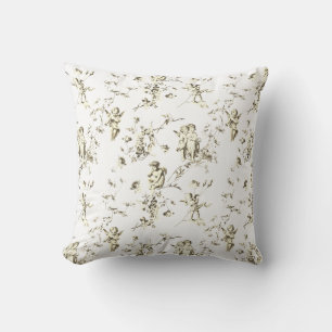 Almofada Anjos Cupido Elegantes Bege Branco Floral Toile
