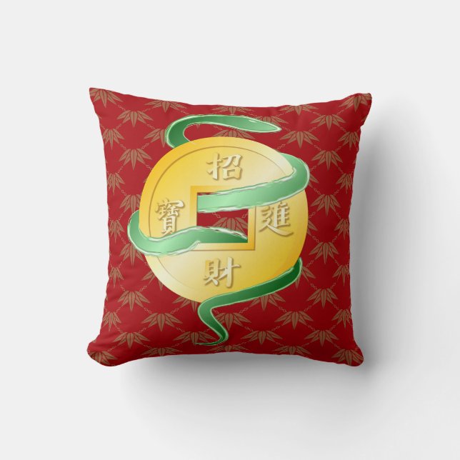 Almofada Ano Novo Lunar Chinês da Riqueza de Cobra 2025 (Frente)