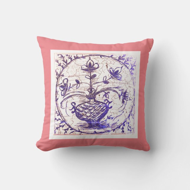 Almofada Antigo azulejo Norte-Alemão, azulejo cerâmico vint (Frente)