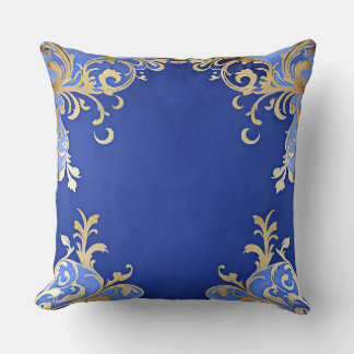 Almofada Antigo Dourado Champagne com Filigrana Azul Real