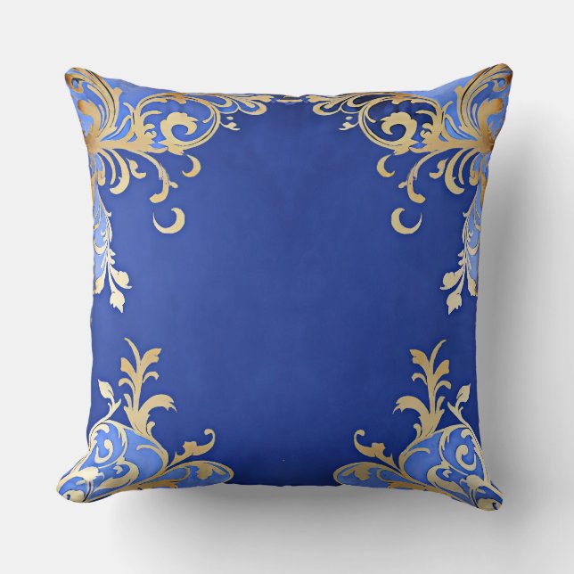 Almofada Antigo Dourado Champagne com Filigrana Azul Real (Frente)