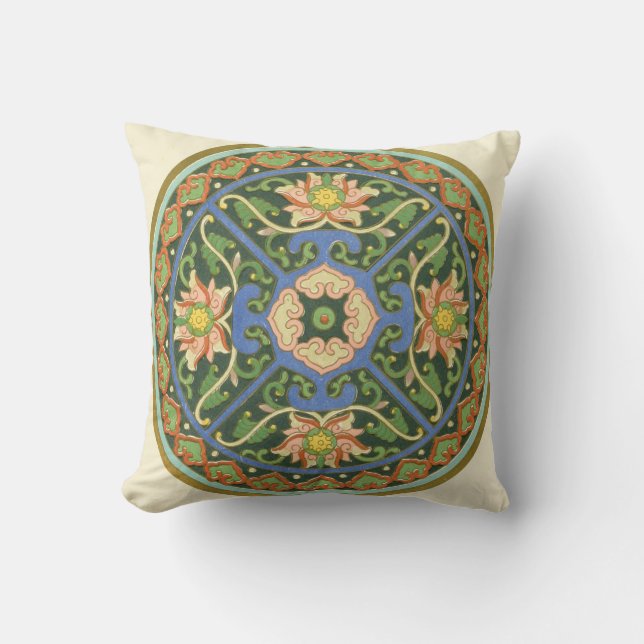 Almofada Antigo Padrão Chinês de Cloisonné: Jade Verde (Frente)