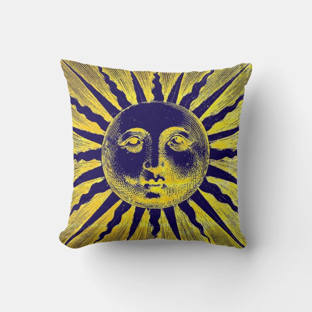 Almofada Antiguidade Vintage Dourada Amarelo Azul Face (Frente)