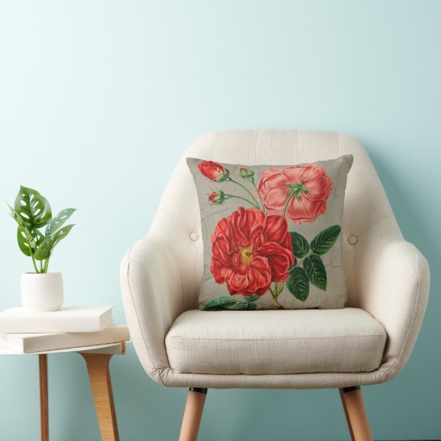 Almofada Antique Red Rose Art on Grey (Cadeira)