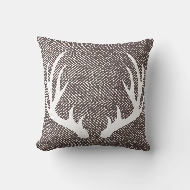 Almofada Antlers de Herringbone & de cervos de Brown do (Frente)