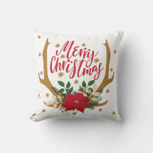 Almofada Antlers e Poinsettia Red e Dourado Natal