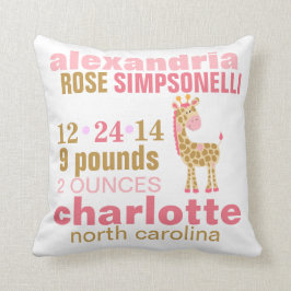 Almofada Anúncio de Nascimento da Girafa Rosa Jungle
