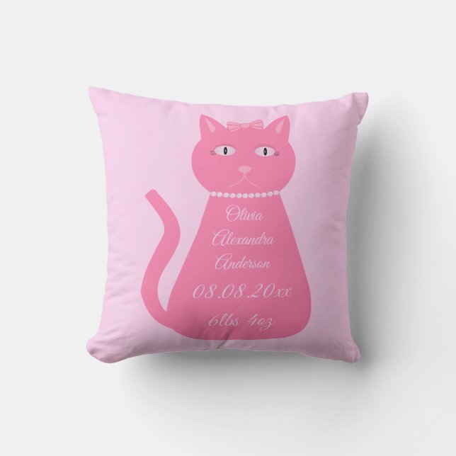 Almofada Anúncio de Nascimento de Gata de Bebê Rosa bonito (Frente)