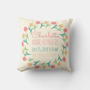 Almofada Anúncio de Nascimento Personalizado da Frota Flora