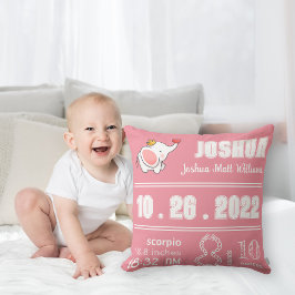 Almofada Anúncio de nascimento rosa do Rosa de Elefante Bon