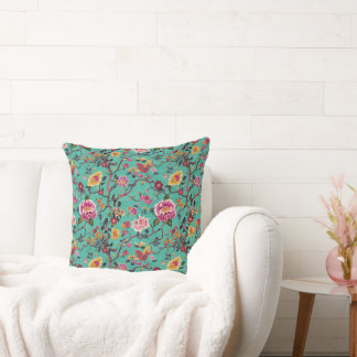 Almofada Aparência Bordada Chinoiserie Turquesa
