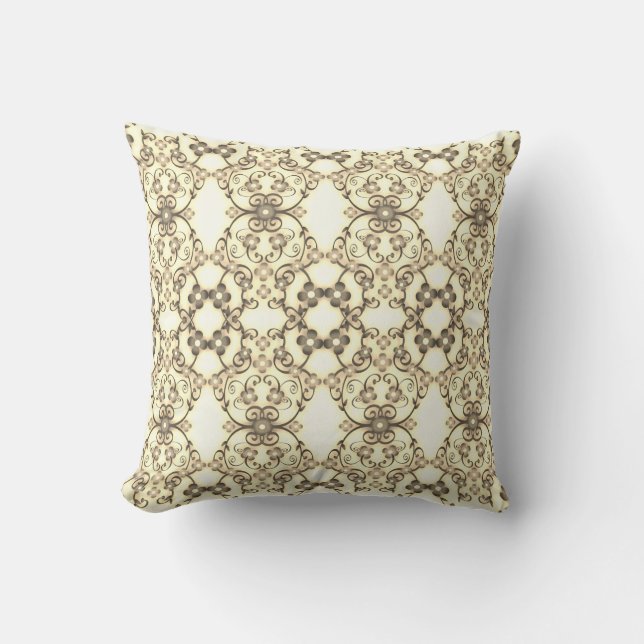Almofada Aparência de renda de flores em dourado sépia (Frente)
