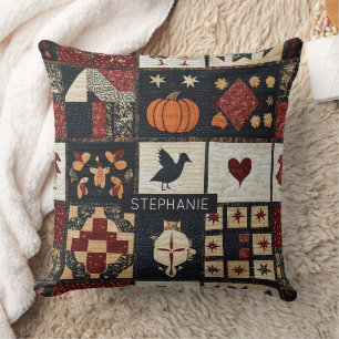 Almofada Appliqué de fazenda primitiva e geométrico